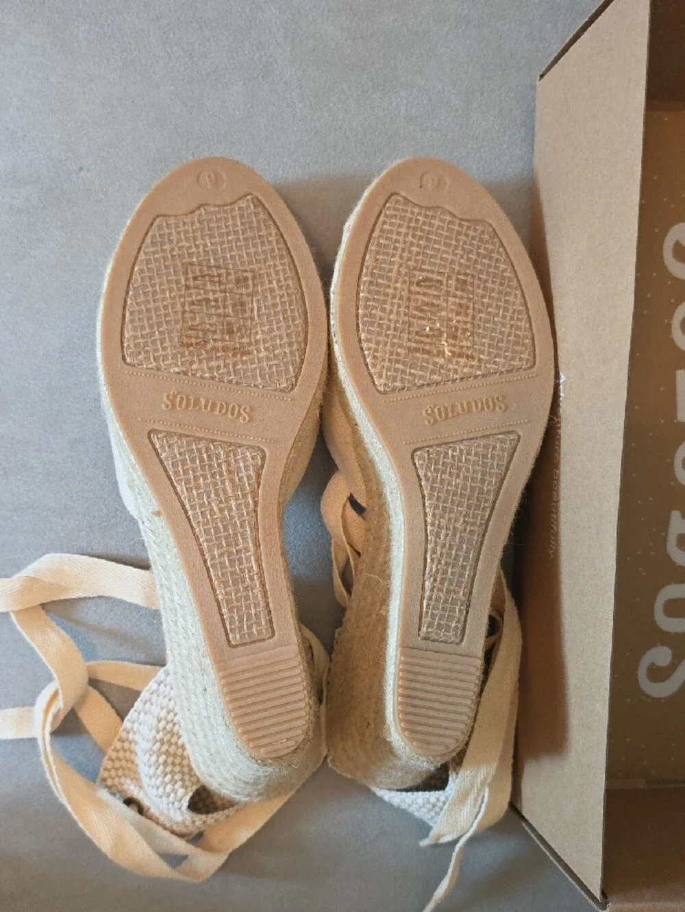 Soludos Beige Lace-Up Espadrilles with Braided Heel